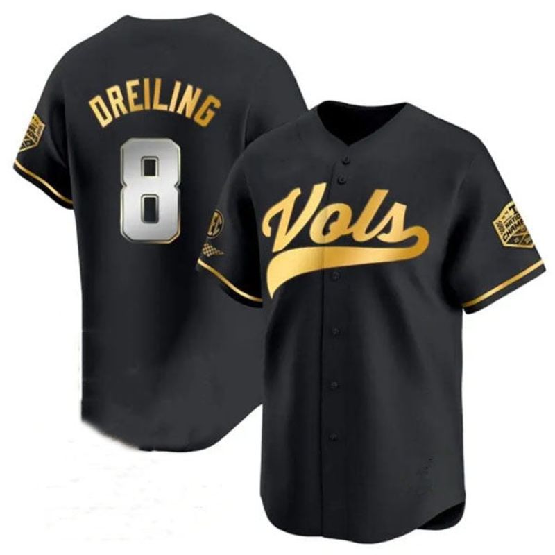 T.Volunteers #8 Dylan Dreiling Black Gold 2024 Champions Vapor Limited Baseball Stitched American College Jerseys