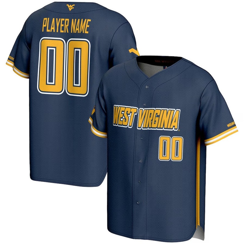 W.Virginia Mountaineers GameDay Greats NIL Pick-A-Player Lightweight Baseball Jersey – Navy American College Jerseys
