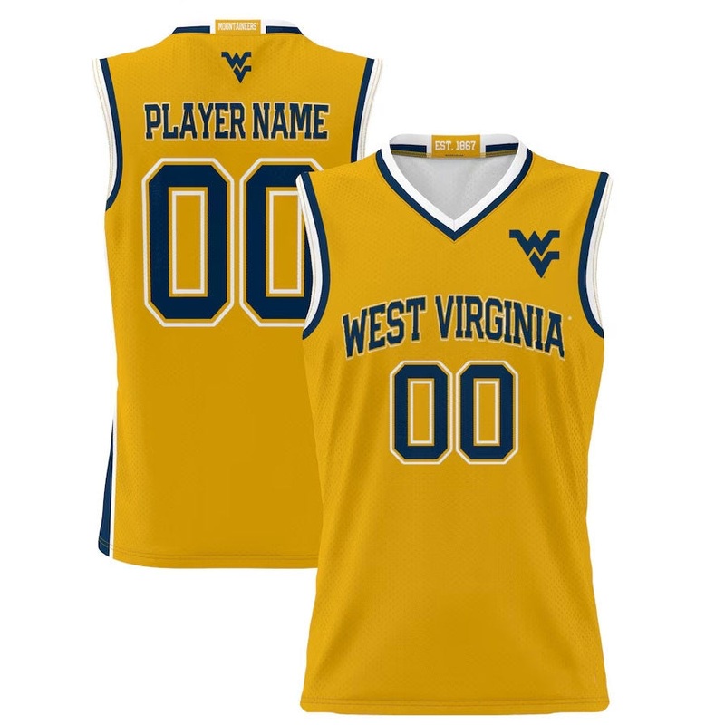 W.Virginia Mountaineers GameDay Greats Unisex Lightweight NIL Pick-A-Player Basketball Jersey – Gold American College Jerseys