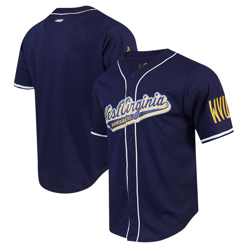 W.Virginia Mountaineers Pro Standard Mesh Full-Button Replica Baseball Jersey – Navy American College Jerseys