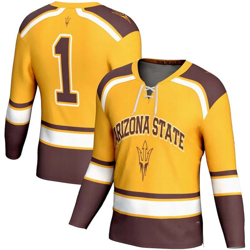 #1 A.State Sun Devils GameDay Greats Ice Hockey Jersey – Gold Stitched American College Jerseys