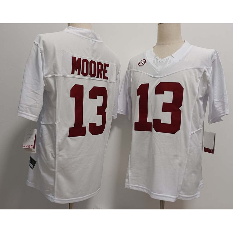 A.Crimson Tide #13 Malachi Moore White FUSE American College Jerseys