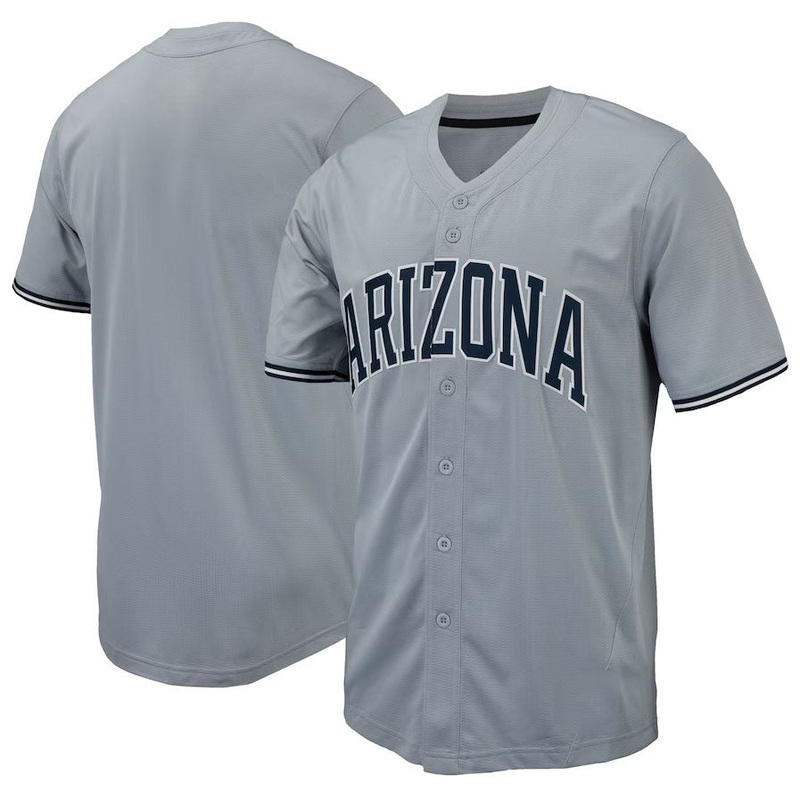 A.Wildcats Replica Full-Button Baseball Jersey – Gray Stitched American College Jerseys