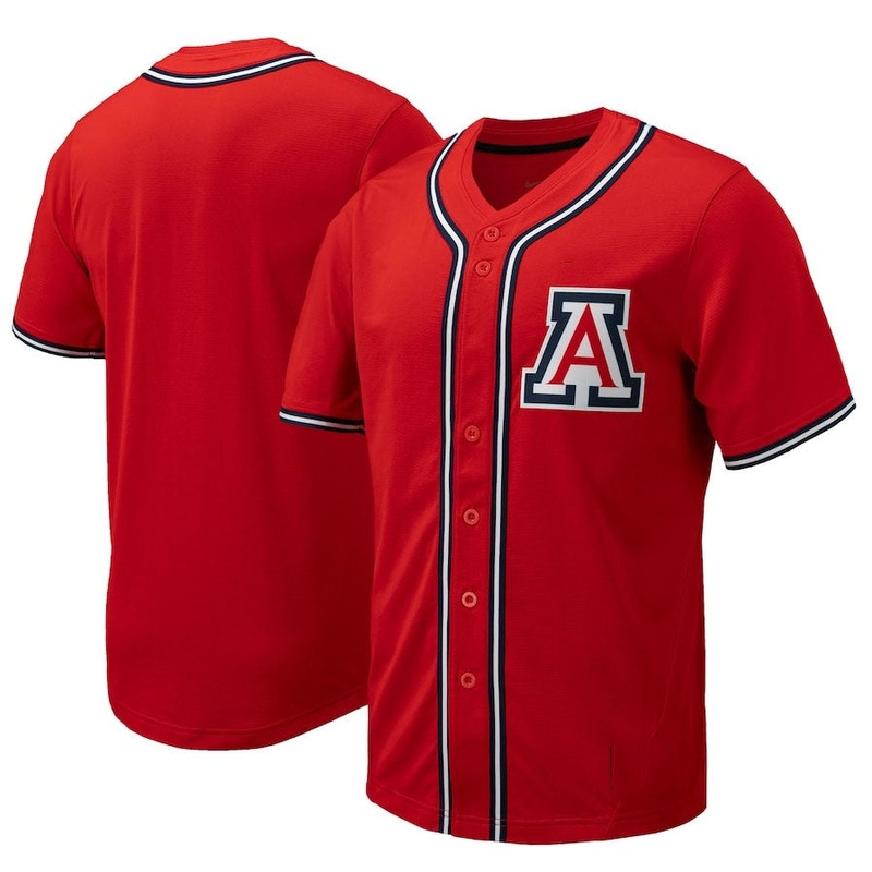 A.Wildcats Replica Full-Button Baseball Jersey – Red Stitched American College Jerseys