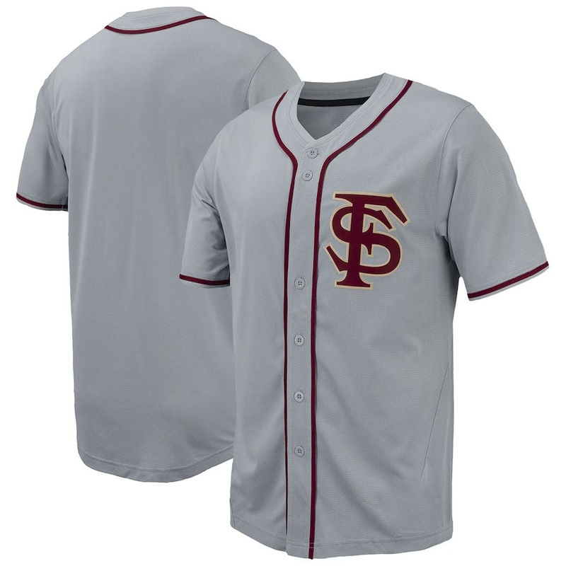 F.State Seminoles Replica Full-Button Baseball Jersey – Gray American College Jerseys