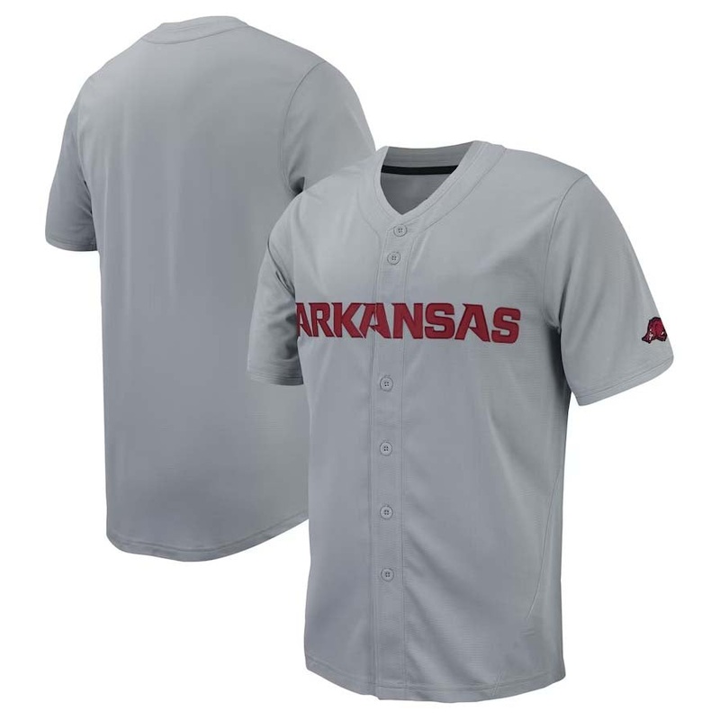 A.Razorbacks Replica Full-Button Baseball Jersey – Gray Stitched American College Jerseys