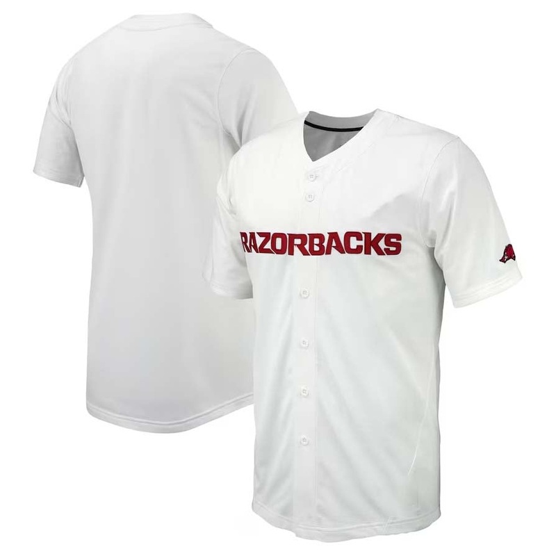 A.Razorbacks Replica Full-Button Baseball Jersey – White Stitched American College Jerseys
