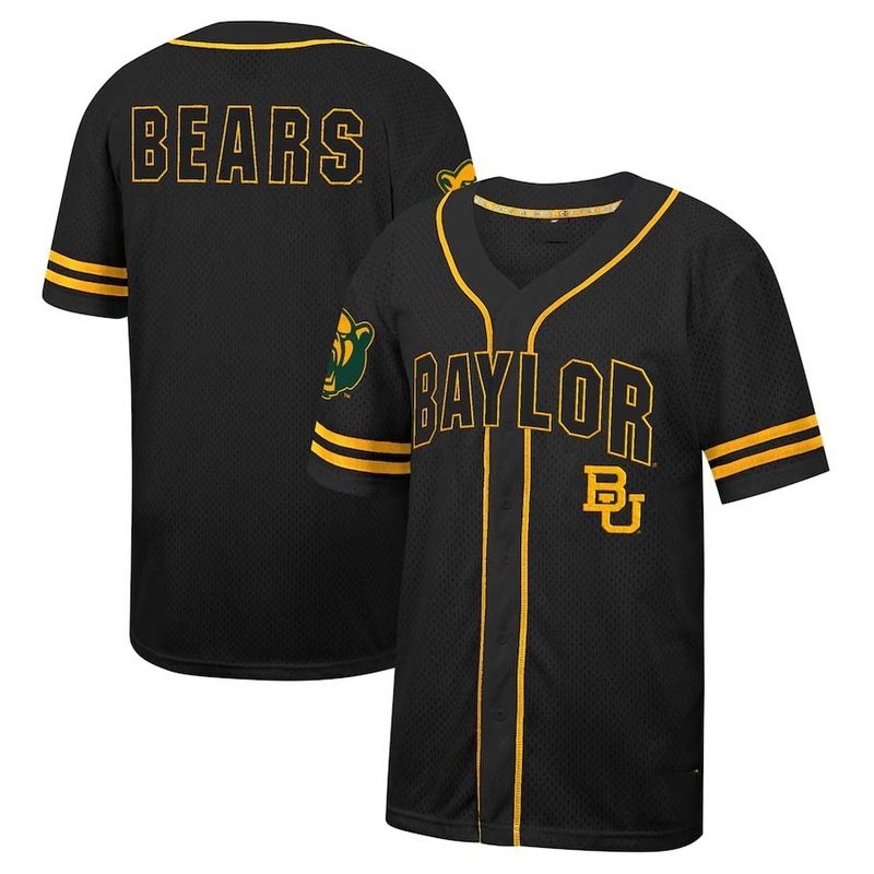 B.Bears Colosseum Free Spirited Mesh Button-Up Baseball Jersey – Black Stitched American College Jerseys