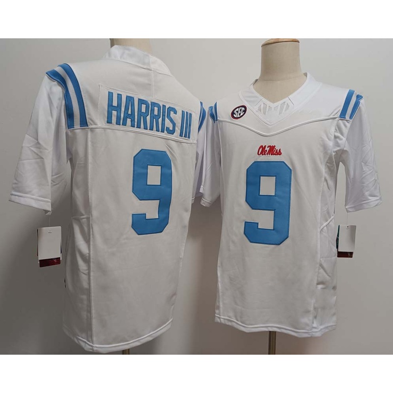 O.Miss Rebels #9 Tre Harris III White FUSE Football Stitched American College Jerseys