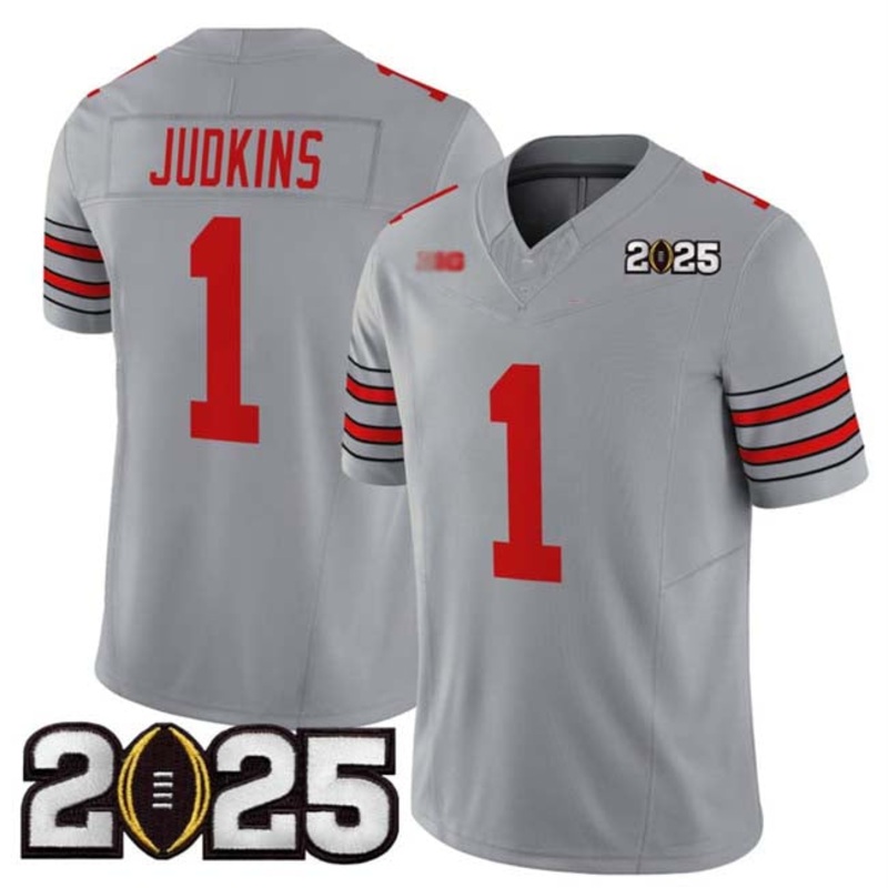 O.State Buckeyes #1 Quinshon Judkins Grey 2025 CFP Final Patch F.U.S.E. Vapor Limited Stitched Football American College Jerseys