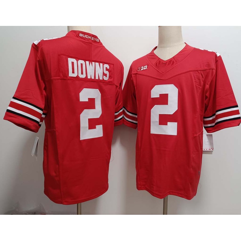 O.State Buckeyes #2 Caleb Downs Red FUSE Football Stitched American College Jerseys
