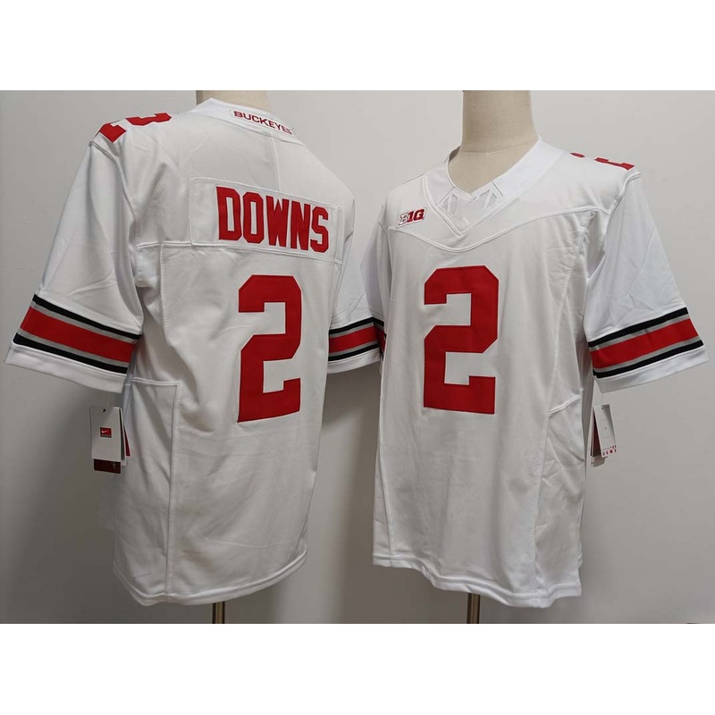 O.State Buckeyes #2 Caleb Downs White FUSE Football Stitched American College Jerseys