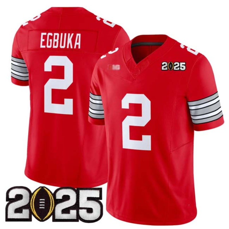 O.State Buckeyes #2 Emeka Egbuka Red 2025 CFP Final Patch F.U.S.E. Vapor Limited Stitched Football American College Jerseys