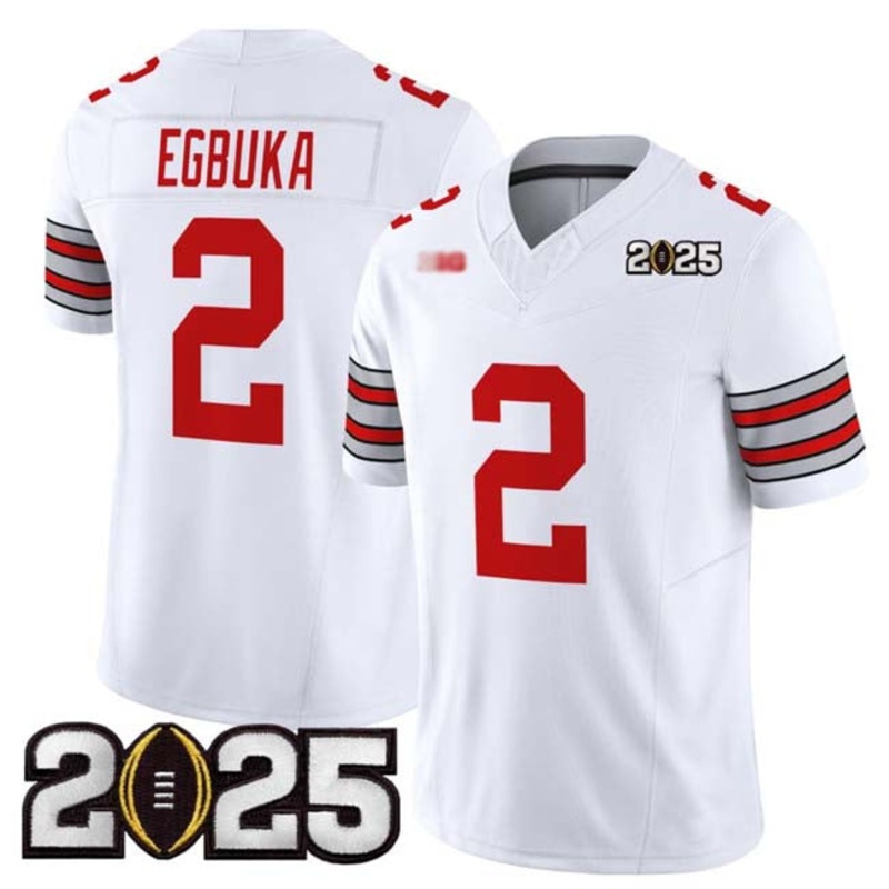 O.State Buckeyes #2 Emeka Egbuka White 2025 CFP Final Patch F.U.S.E. Vapor Limited Stitched Football American College Jerseys