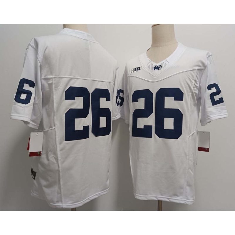 P.State Nittany Lions #26 Saquon Barkley Without Name White FUSE Football Stitched College Jerseys