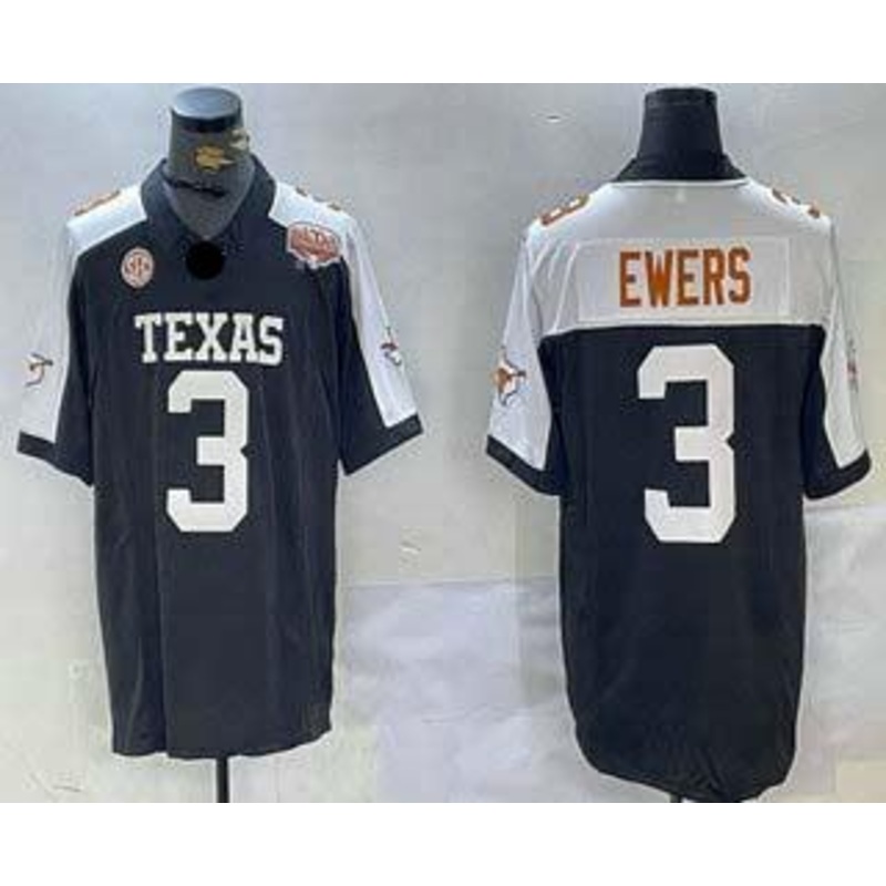 T.Longhorns #3 Quinn Ewers Black White 100TH FUSE Stitched American College Jerseys