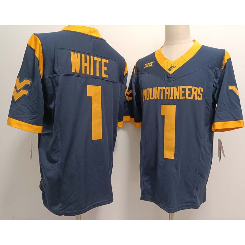 W.Virginia Mountaineers #1 Jahiem White Navy FUSE American College Jerseys