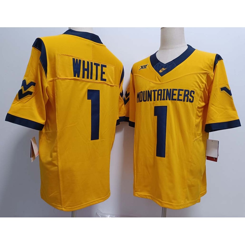 W.Virginia Mountaineers #1 Jahiem White Yellow FUSE Stitched American College Jerseys