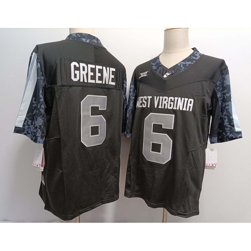 W.Virginia Mountaineers #6 Garrett Greene Black FUSE Stitched American College Jerseys