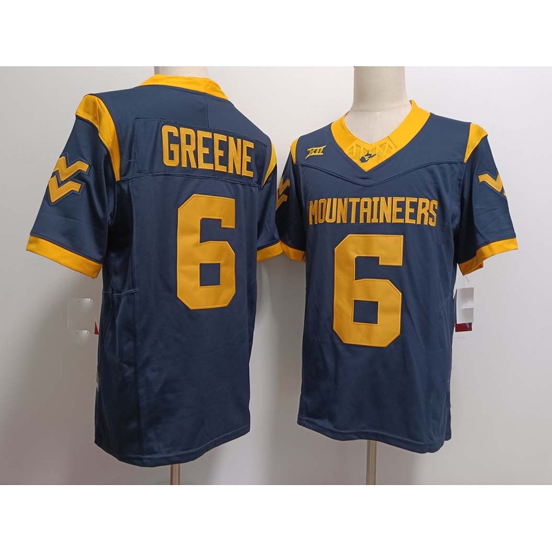 W.Virginia Mountaineers #6 Garrett Greene Navy FUSE Stitched American College Jerseys