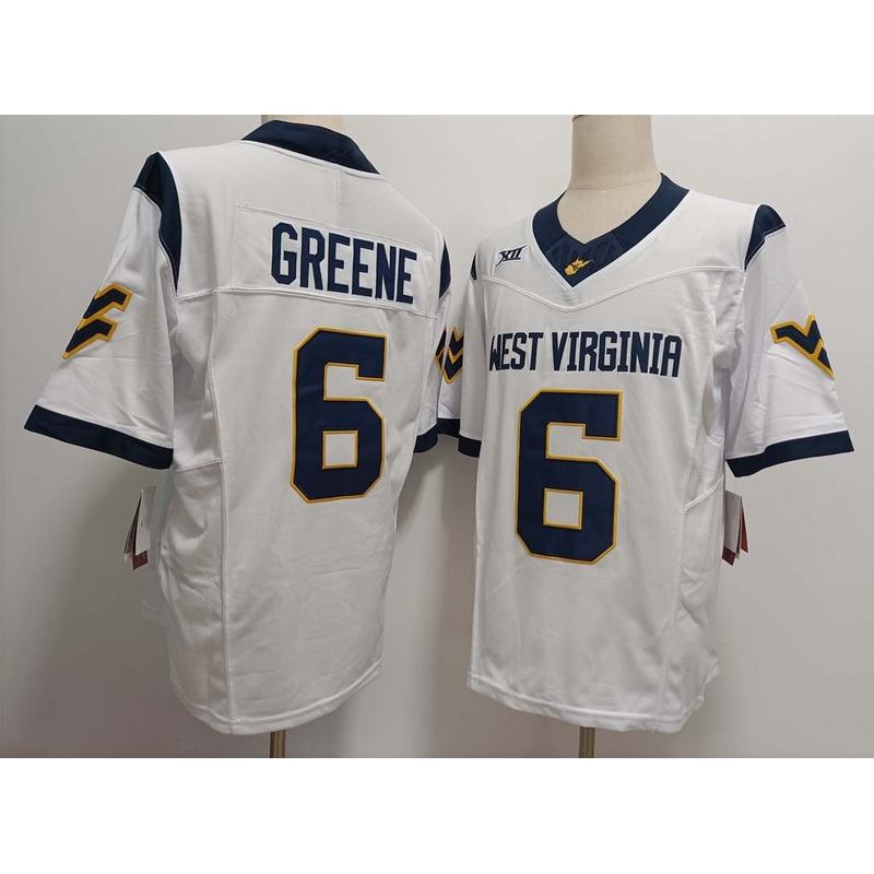 W.Virginia Mountaineers #6 Garrett Greene White FUSE Stitched American College Jerseys