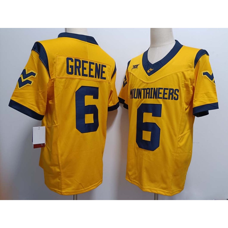 W.Virginia Mountaineers #6 Garrett Greene Yellow FUSE Stitched American College Jerseys