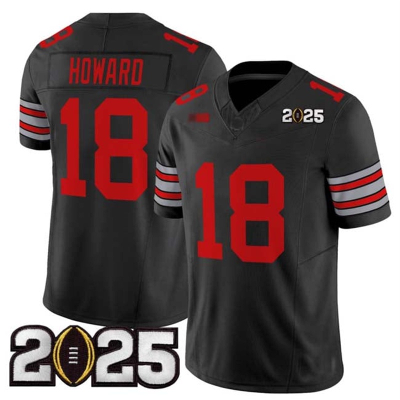 O.State Buckeyes #18 Will Howard Black 2025 CFP Final Patch F.U.S.E. Vapor Limited Stitched Football American College Jerseys