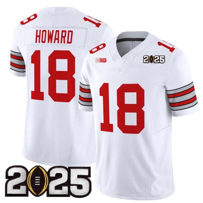O.State Buckeyes #18 Will Howard White 2025 CFP Final Patch F.U.S.E. Vapor Limited Stitched Football American College Jerseys