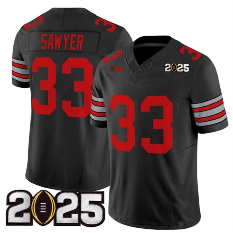O.State Buckeyes #33 Jack Sawyer Black 2025 CFP Final Patch F.U.S.E. Vapor Limited Stitched Football American College Jerseys
