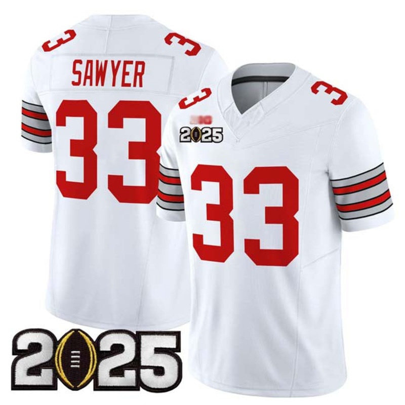 O.State Buckeyes #33 Jack Sawyer White 2025 CFP Final Patch F.U.S.E. Vapor Limited Stitched Football American College Jerseys