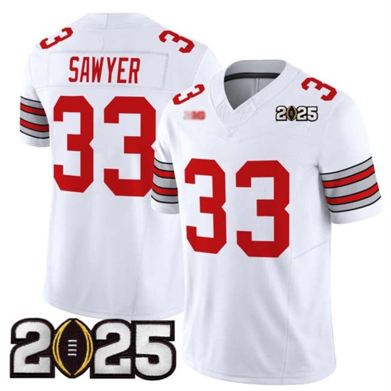 O.State Buckeyes #33 Jack Sawyer White Gold 2025 CFP Final Patch F.U.S.E. Vapor Limited Stitched Football American College Jerseys