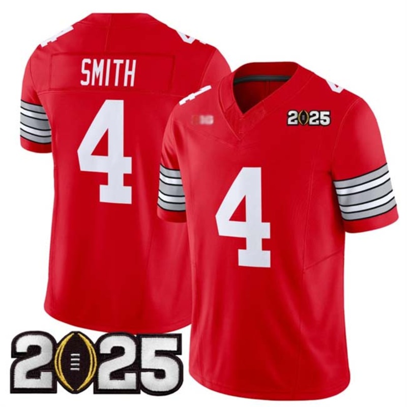 O.State Buckeyes #4 Jeremiah Smith Red 2025 CFP Final Patch F.U.S.E. Vapor Limited Stitched Football American College Jerseys