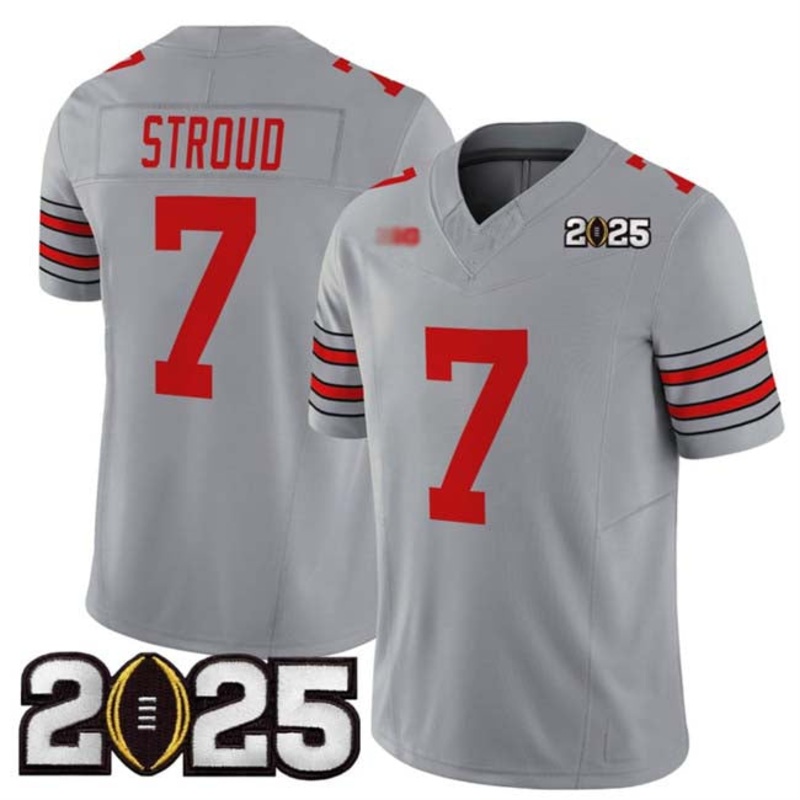 O.State Buckeyes #7 C.J. Stroud Grey 2025 CFP Final Patch F.U.S.E. Vapor Limited Stitched Football American College Jerseys