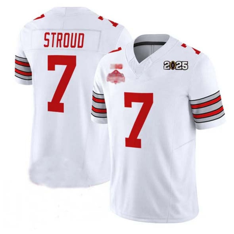 O.State Buckeyes #7 C.J. Stroud White 2025 CFP Final With National Champions Patch F.U.S.E. Vapor Limited Stitched Football American College Jerseys