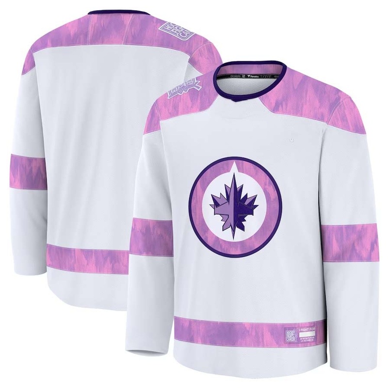 W.Jets Fanatics 2024 Hockey Fights Cancer Practice Jersey – White Stitched American Hockey Jerseys