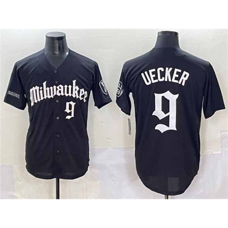 Milwaukee Brewers #9 Bob Uecker Black ‘Gothic 414 Shadows Edition’ Vapor Premier Limited Stitched Baseball Jersey
