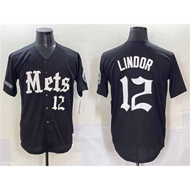 New York Mets #12 Francisco Lindor Black ‘Gotham Gothic Edition’ Vapor Premier Limited Stitched Baseball Jersey
