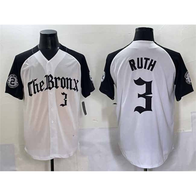 New York Yankees #3 Babe Ruth White Black ‘Gothic Legacy Edition’ Vapor Premier Limited Stitched Baseball Jersey
