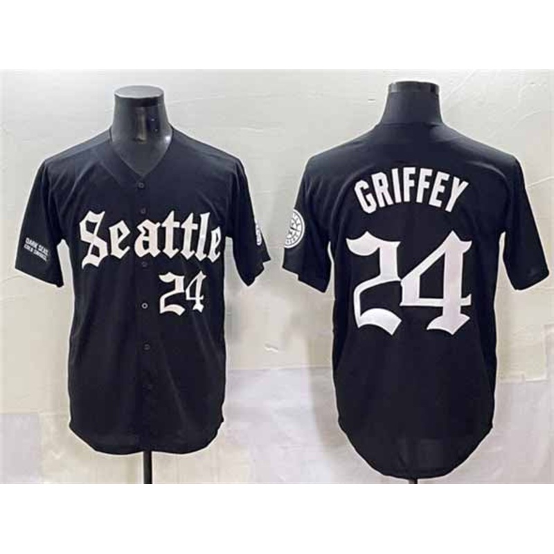 Seattle Mariners #24 Ken Griffey Jr. Black ‘Deep Sea Gothic Edition’ Vapor Premier Limited Stitched Baseball Jersey
