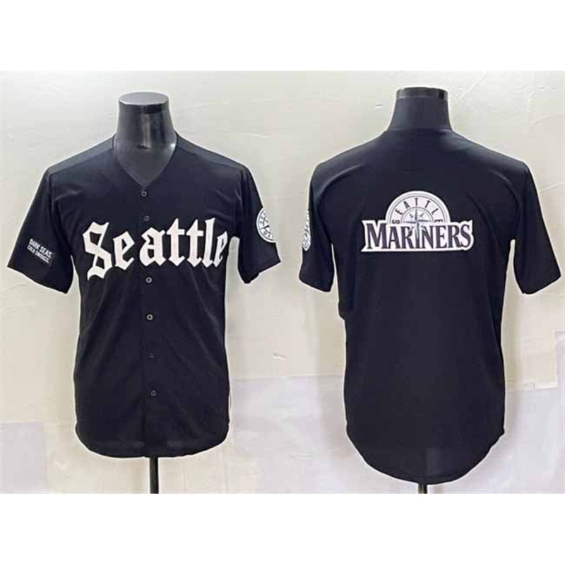 Seattle Mariners Team Big Logo Black ‘Deep Sea Gothic Edition’ Vapor Premier Limited Stitched Baseball Jersey