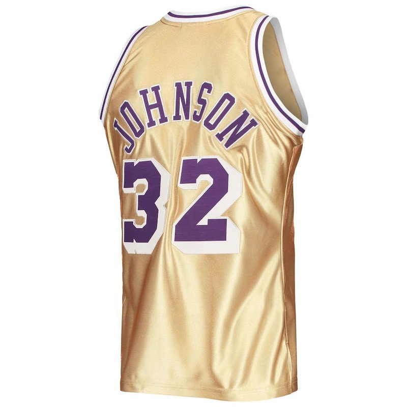 LA.Lakers #32 Magic Johnson Mitchell & Ness 75th Anniversary 1984-85 Hardwood Classics Swingman Jersey Gold Stitched American Basketball Jersey