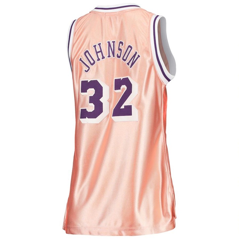 LA.Lakers #32 Magic Johnson Mitchell & Ness Women’s 75th Anniversary Rose Gold 1984 Swingman Jersey Pink Stitched American Basketball Jersey