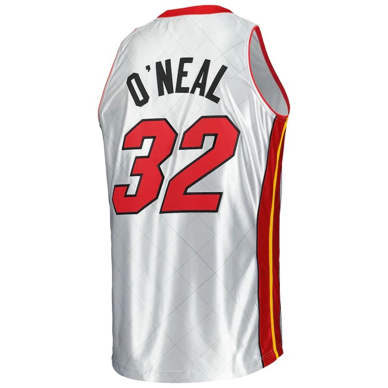 M.Heat #32 Shaquille O’Neal Mitchell & Ness 2005-06 Hardwood Classics 75th Anniversary Swingman Jersey  Platinum Stitched American Basketball Jersey