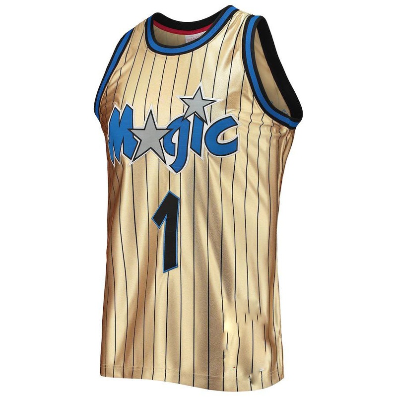 O.Magic #1 Penny Hardaway Mitchell & Ness 75th Anniversary 1993-94 Hardwood Classics Swingman Jersey Gold Stitched American Basketball Jersey