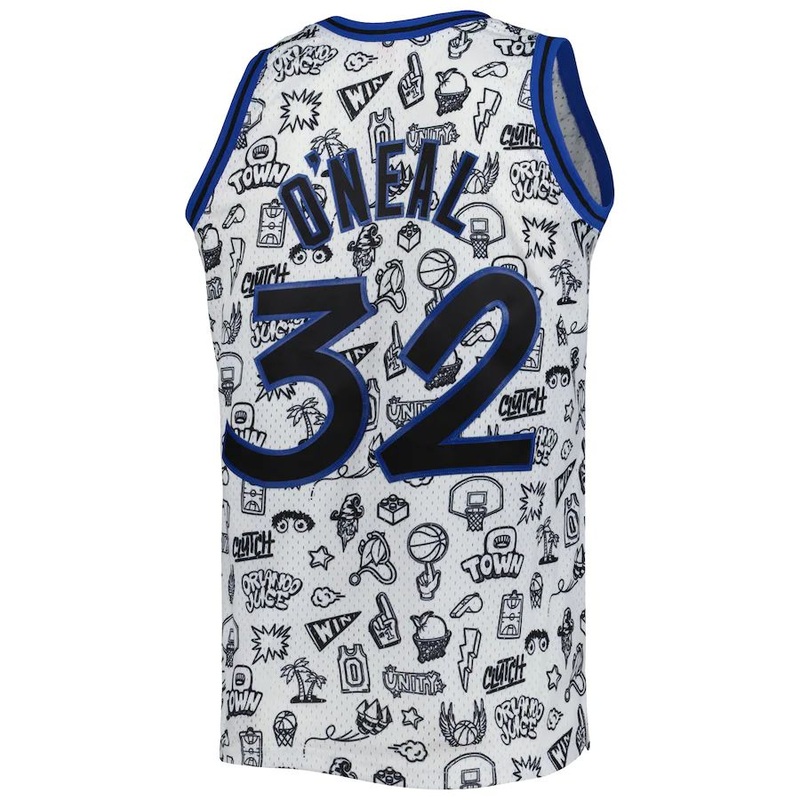 O.Magic #32 Shaquille O’Neal Mitchell & Ness 1994-95 Hardwood Classics Doodle Swingman Jersey White Stitched American Basketball Jersey