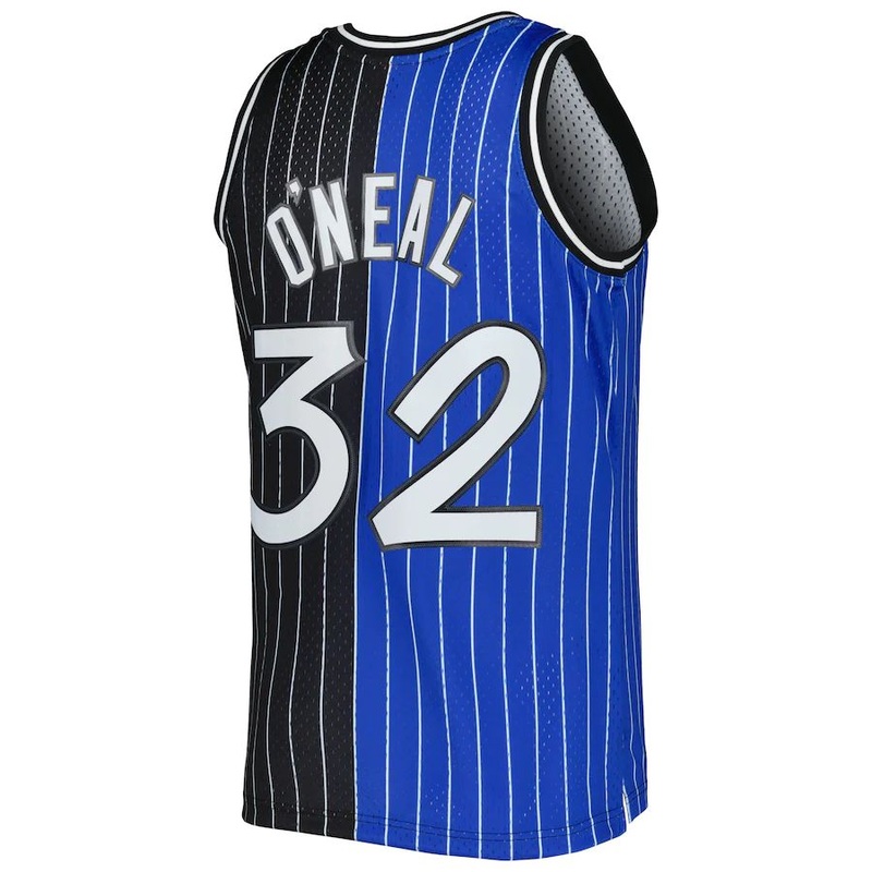 O.Magic #32 Shaquille O’Neal Mitchell & Ness Hardwood Classics 1994-95 Split Swingman Jersey BlueBlack Stitched American Basketball Jersey