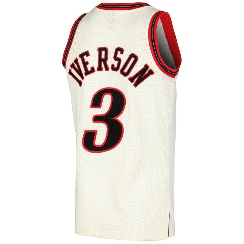PH.76ers #3 Allen Iverson Mitchell & Ness Chainstitch Swingman Jersey – Cream Stitched American Basketball Jersey