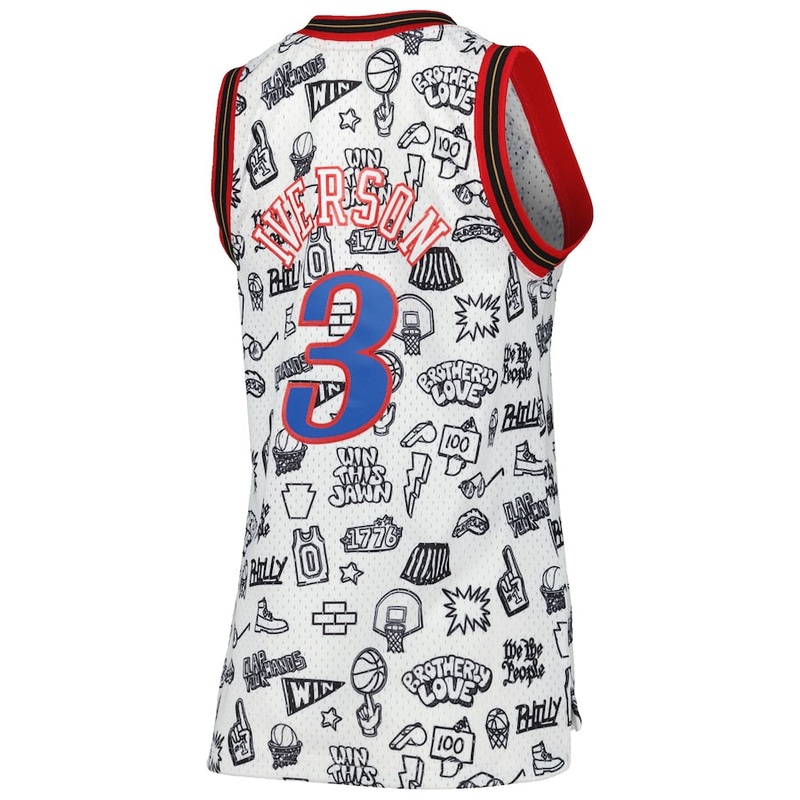 PH.76ers #3 Allen Iverson Mitchell & Ness Women’s 2000 Doodle Swingman Jersey White Stitched American Basketball Jersey