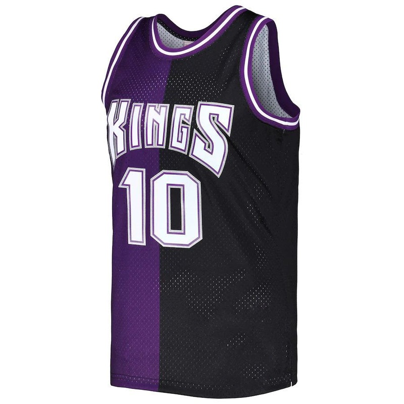S.Kings #10 Mike Bibby Mitchell & Ness Hardwood Classics 2001-02 Split Swingman Jersey Purple Black Stitched American Basketball Jersey