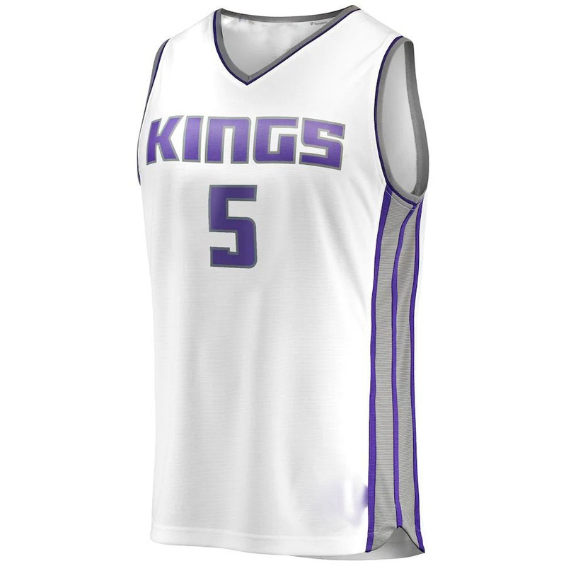 S.Kings #5 De’Aaron Fox Fanatics Branded 2019-20 Fast Break Replica Player Jersey  Association Edition White Stitched American Basketball Jersey